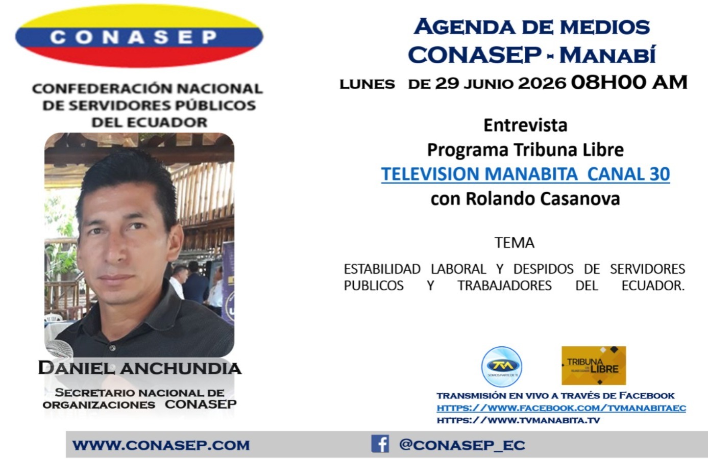 Entrevista a Daniel Anchundia - Television Manabita - Estabilidad Laboral y Despidos de Servidores Públicos y Trabajadores del Ecuador